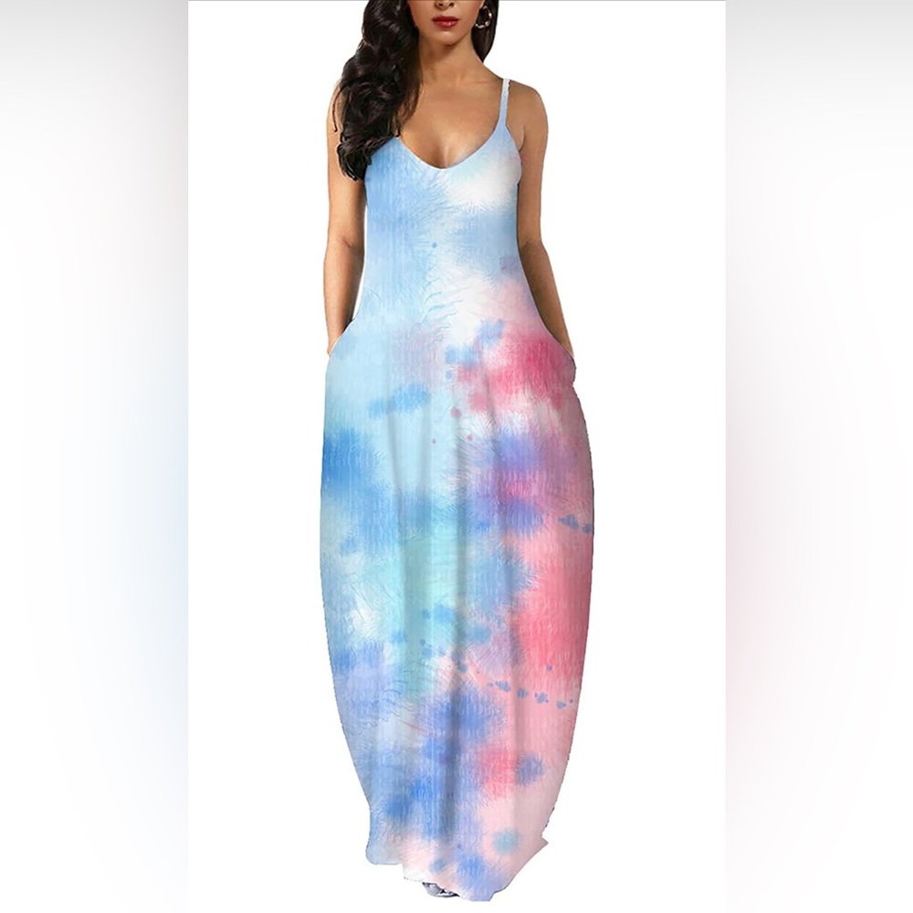 Tie-Dye Cami Maxi Dress w/Pockets